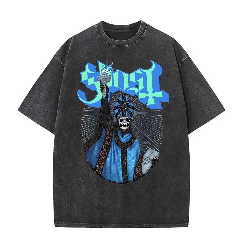 Washed Vintage Ghost Band Graphic T-shirts Men Women Gothic Rock Tshirt Men's Classic Metal Music Tees Male Oversized T Shirts