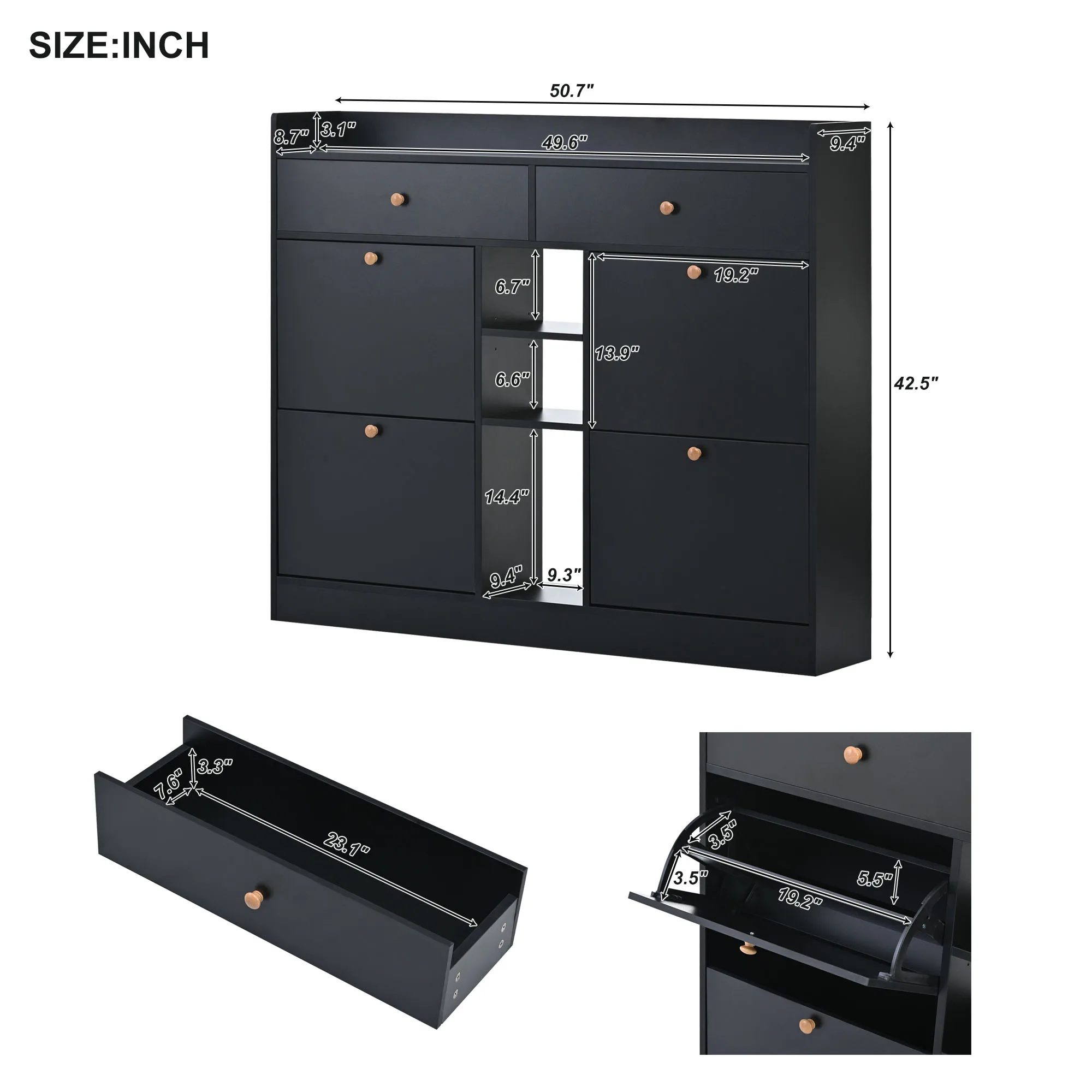 Modern Shoe Cabinet W/4 Flip Drawers Multifunctional 2-Tier Shoe Storage Organizer Free Standing Shoe Rack for Entrance Hallway