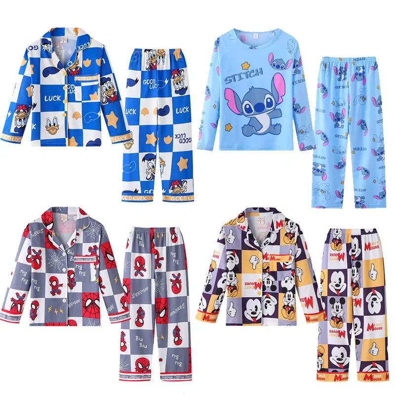 

Disney Stitch Mickey Donald Duck SpiderMan Pajamas Sets for Boys Girls Kids Casual Travel Sleepwear Cute Gift New 2Pcs/Set