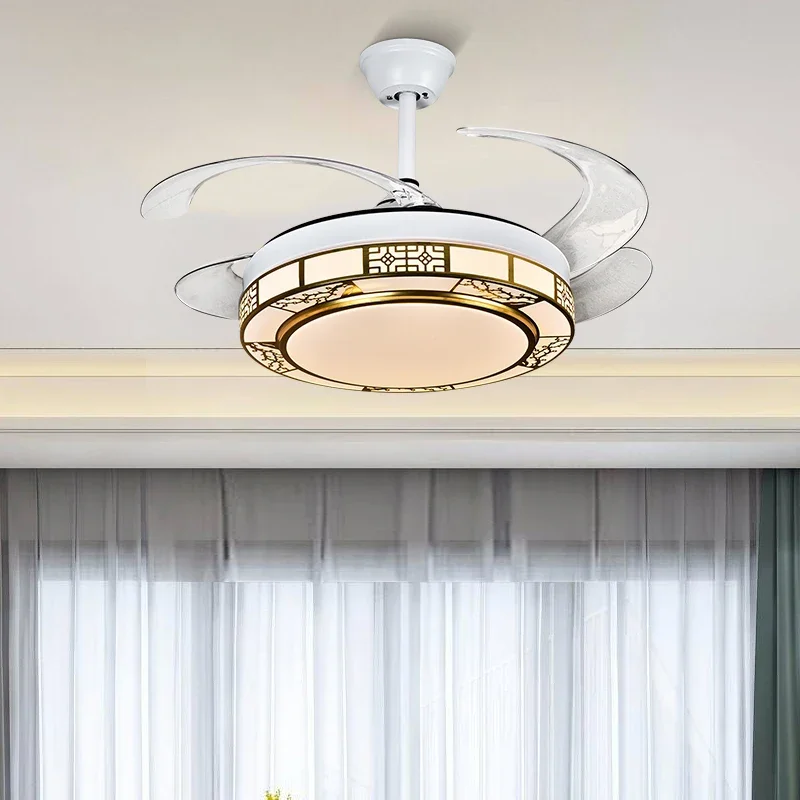 modern simple residential 42 inch dimmable ventilador de teto decorative remote control acrylic led fan ceiling light