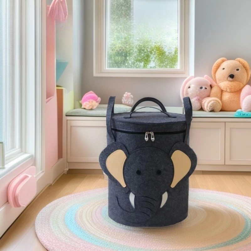Felt Laundry Basket Kids Toy Storage Bin with Lion Shark Cartoon Design Cute High Value Hamper Organizer Home Supplies