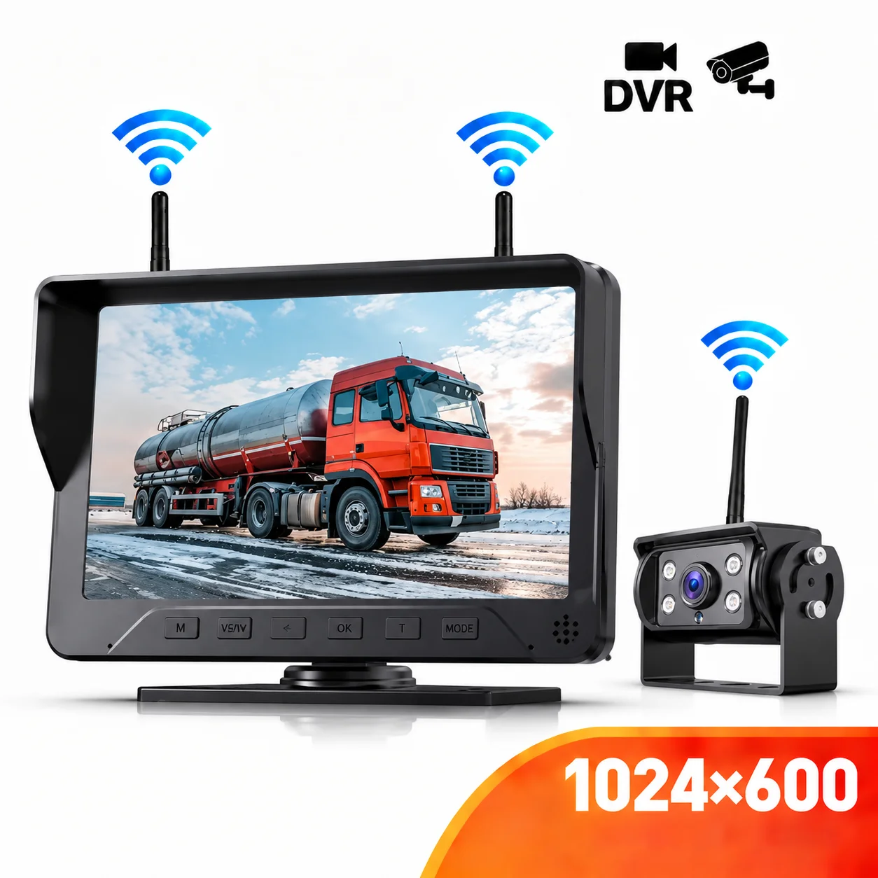 7 Inch AHD Wireless Backup Camera System Small 4th Taillight Rear View Display for Truck Bus RV Camper Trailer Excavator