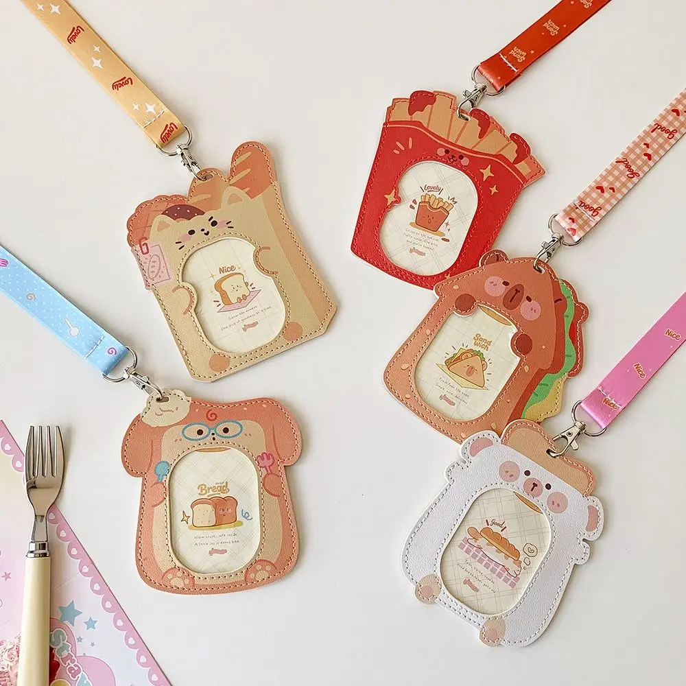 New Cartoon Id Card Holder PU Leather with Lanyard Children's Bus Card Case Photo Display Waterproof Cards Sleeves