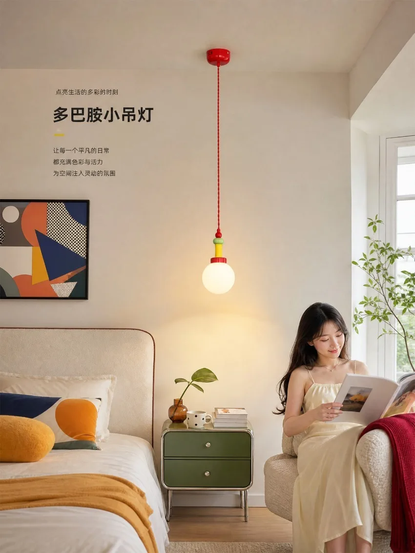 Red long-line colourful pendant lights bedside lamp bedroom kids' room study eye-protection reading wall lights lighting