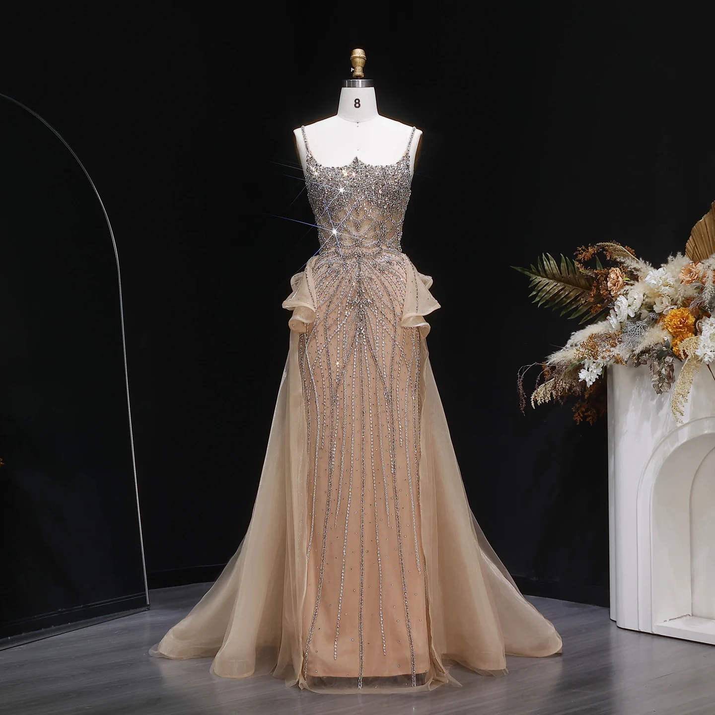champagne pink mermaid dress Evening Floor-Length With slit Size:6 UK / 7 US Modal Perry Ellis Portfolio Alen evening parties