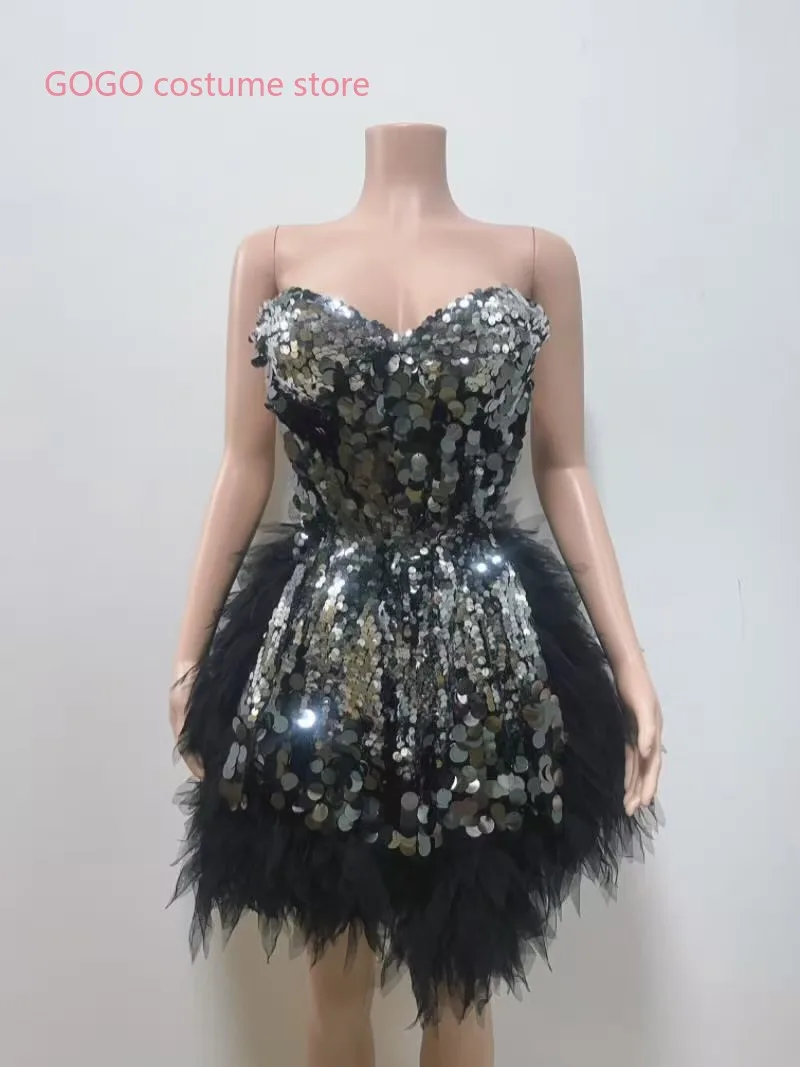 Vestido negro Sexy con purpurina, lentejuelas, espalda descubierta, diamantes de imitación, fiesta de cumpleaños, club nocturno, DJ DS, baile en barra, puesta en escena, traje de festival