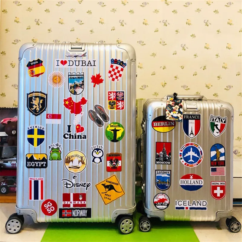 38Pcs/Set Luggage Stickers Set Countries Cities Travel Pegatinas Toys PVC Waterproof Decal  Fridge Skateboard Room Decorate