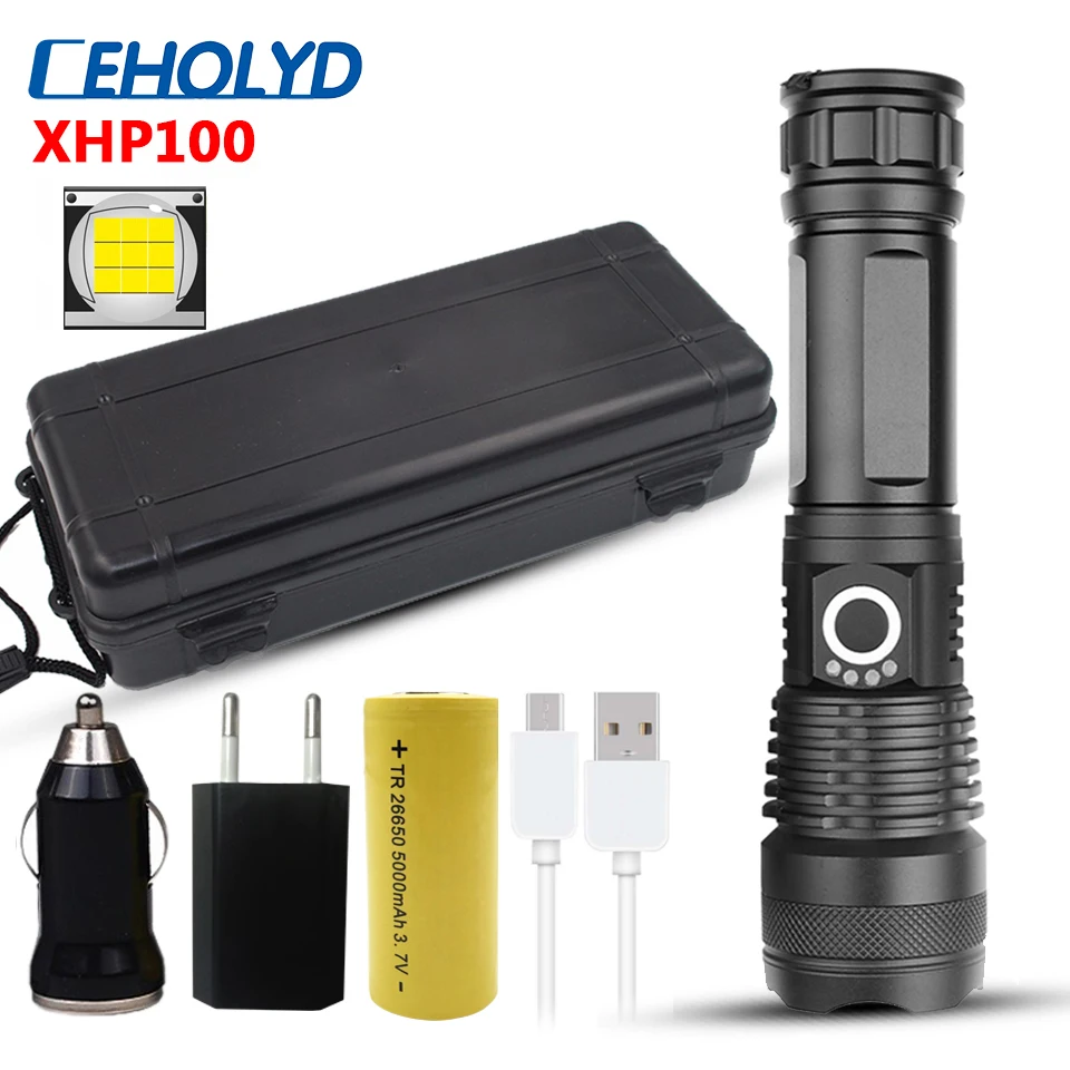 

Led Flashlight XHP100 9core Most Powerful USB Rechargeable Zoom Torch Use 18650 Or 26650 Battery Camping Lantern Drop Shipping