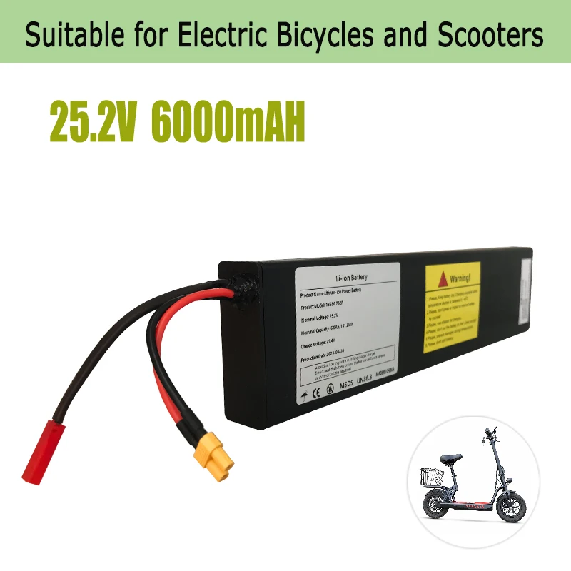 

7S2P 25.2V 6.0Ah 18650 Li-ion Rechargeable Battery Pack for Electric Bicycle Moped Balancing Scooter