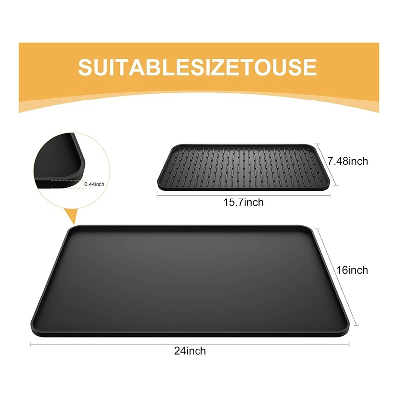 Coffee Maker Mat for Countertops 15.75x23.6In Coffee Bar Mat with Detachable Dish Drying Mat Raised Spill Proof Edges A-A51M