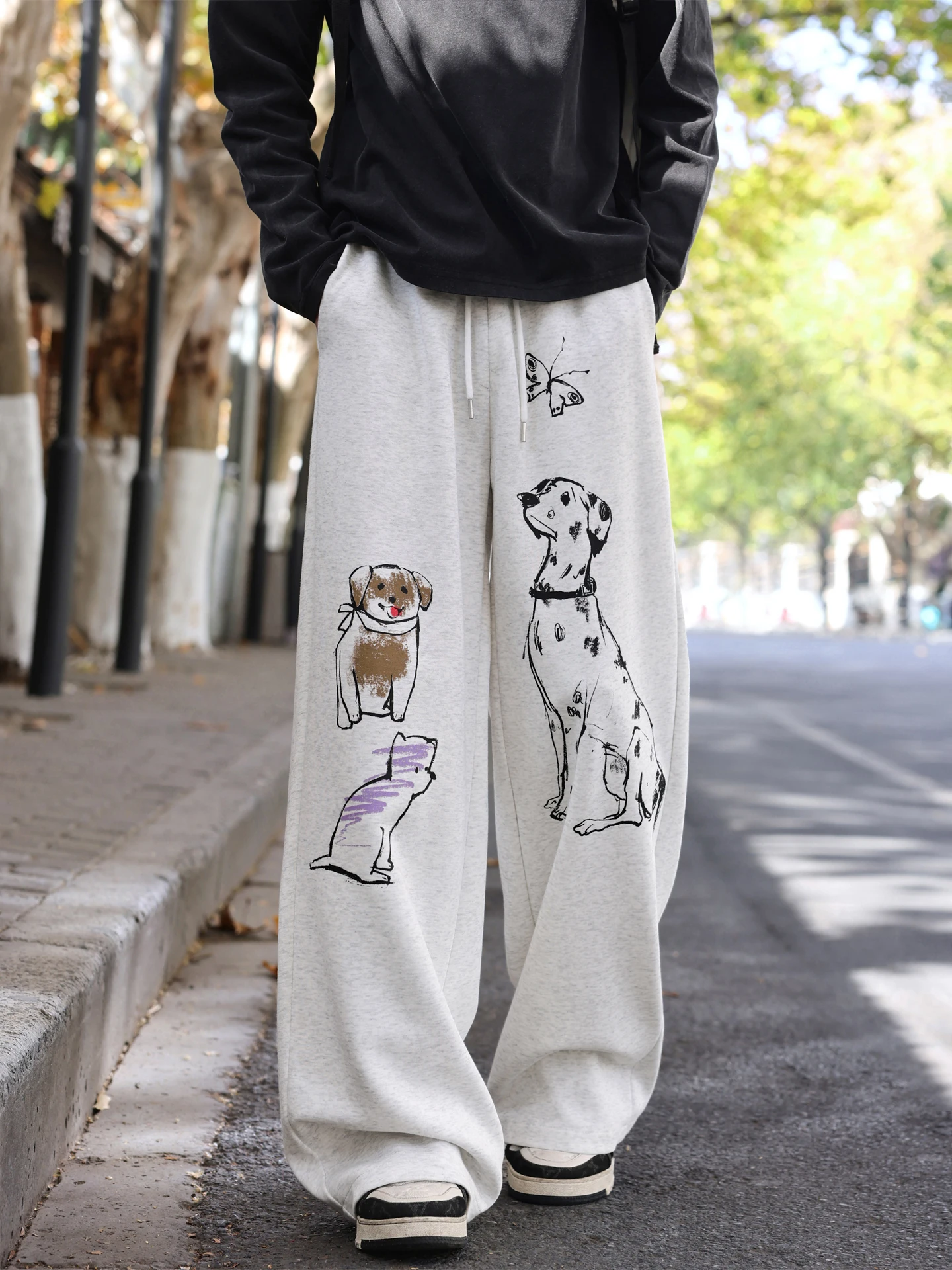 

Мужские повседневные свободные прямые спортивные брюки с принтом собаки, весна 2026, модные брендовые длинные брюки с широкими штанинами