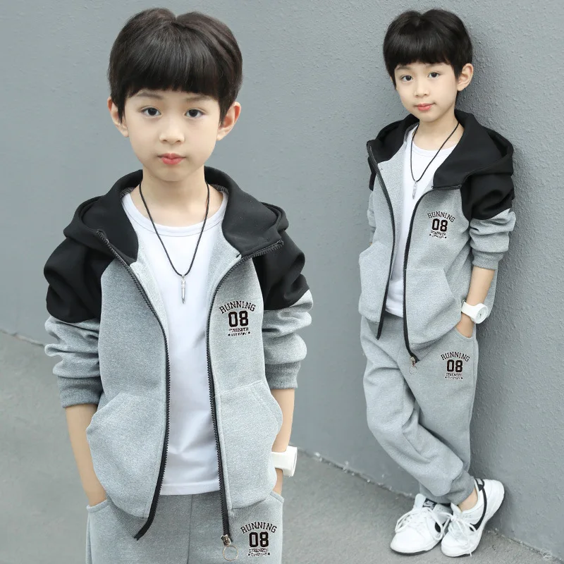 

Spring Autumn Boys Contrast Alphabet Workout Zip Sweatshirt+Sweatpant 2PCS Jogger Set Child Outfit School Kids Tracksuit 4-14 Yr