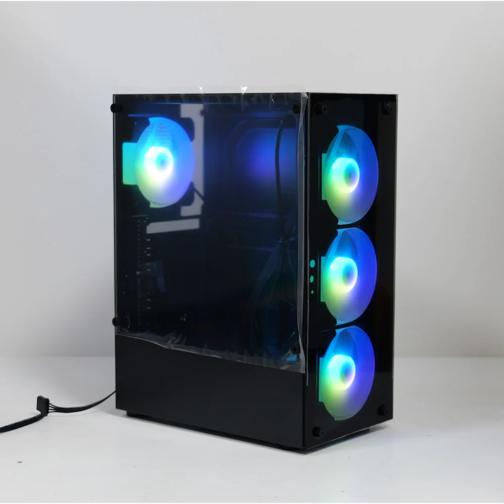MANMU Casing Komputer & Menara Gaming Matx Casing Pc Casing Pc Hitam Kabinet Pc Gaming-Dengan 4 Kipas