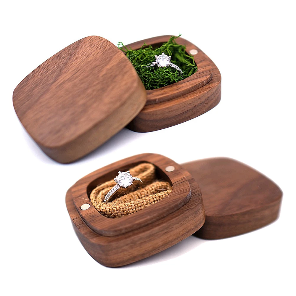 Blank Wooden Ring Box for Wedding Engagement Proposal High-end Jewelry Storage Box Earrings Jewelry Box Magnetic Wooden Box