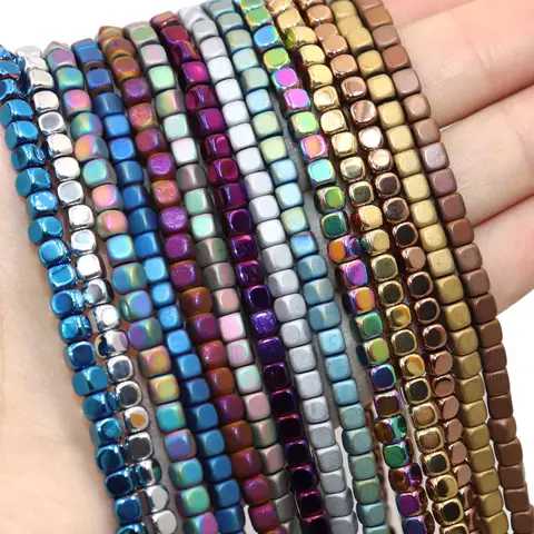 2 3 4 6 MM 천연 석재 큐브 다채로운 적철광 광장 느슨한 스페이서 비즈 쥬얼리 만들기 DIY 팔찌 액세서리