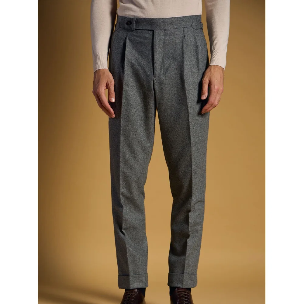 

Мужские зауженные брюки из смесовой шерсти, плиссированные брюки в виде елочки, удобные дышащие деловые повседневные офисные брюки, брюки