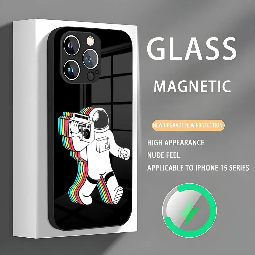 Astronaut Interesting Actions Phone Case Iphone 16 Pro Max Case 15 14 13 12 11 X XR XS XSMAX 8 Plus Mini Pro Max Glass Magnetic