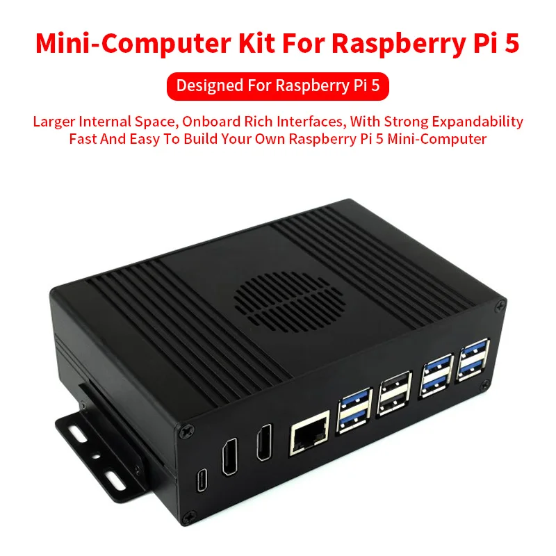 Raspberry Pi 5 All-In-One Mini-Computer Kit PCIe to 4-Ch USB3.2 Gen1 Ports Module BOX Aluminum Alloy Case for RPi 5