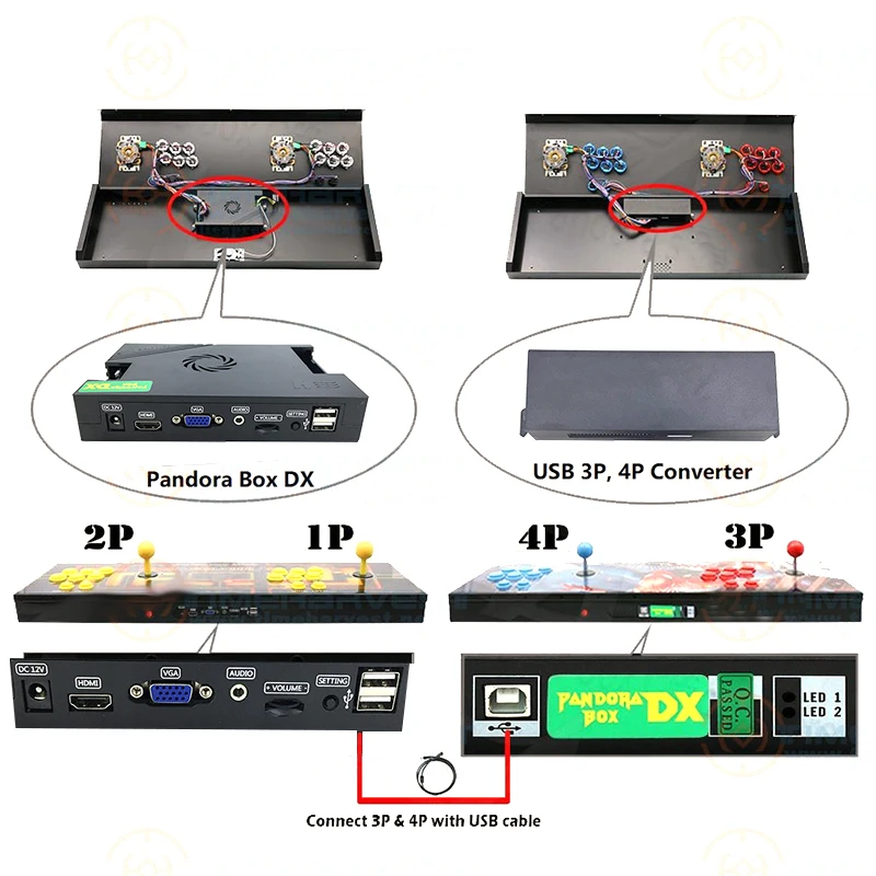

3/4P Controller Arcade Game Console Converter, Connect Pandora Box DX EX Motherboard, USB, Install Inside