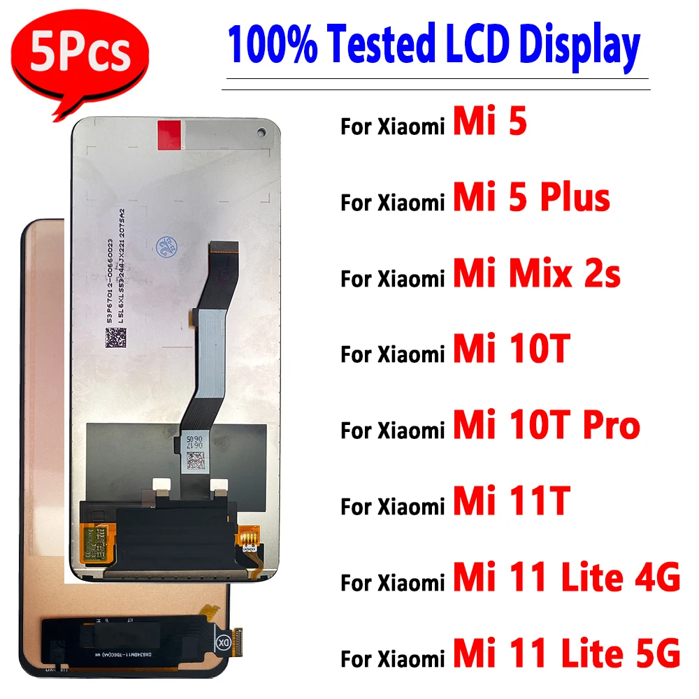 5Pcs，NEW Tested For Xiaomi Mi 11 Lite 5G 4G 10T Pro 5 Plus LCD display Touch Screen Digitizer Assembly Display Replacement Parts