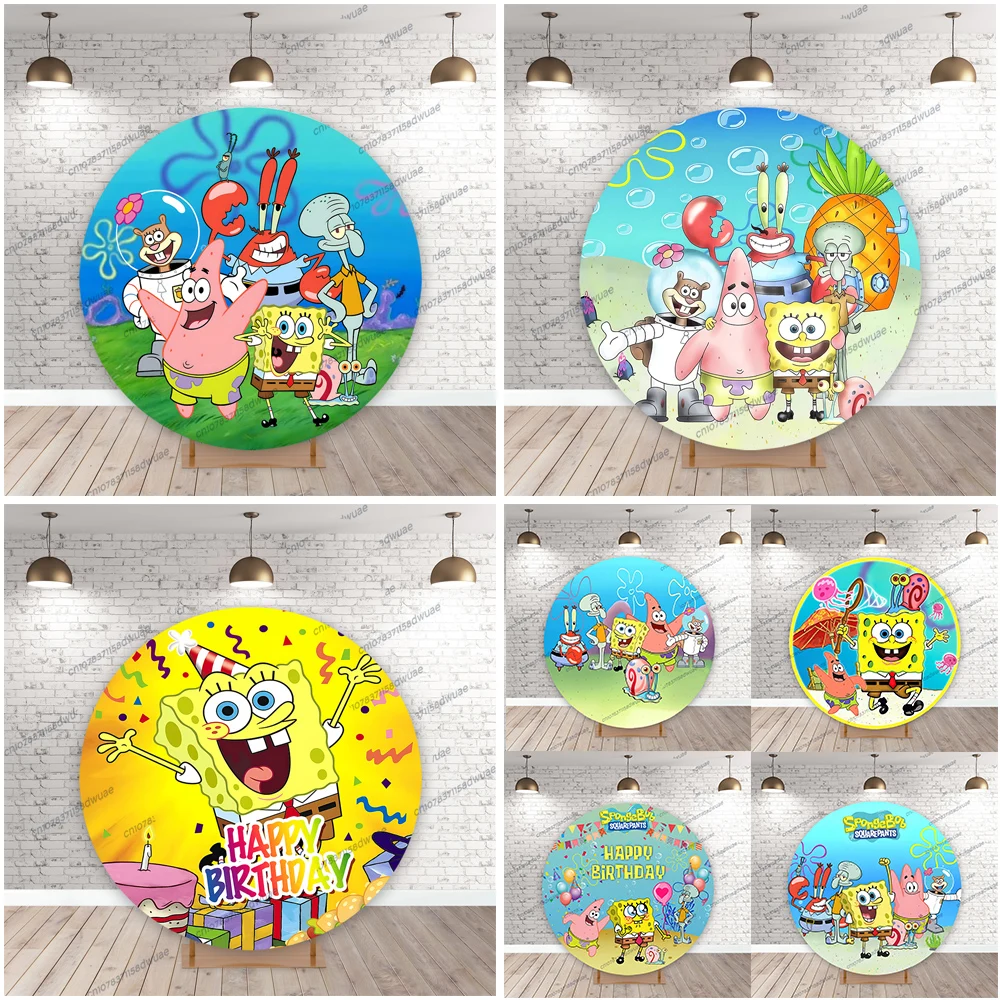 

SpongeBobs Baby Shower Round Photo Backdrop Birthday Party Photo Background Decoration Party Photography Backdrop