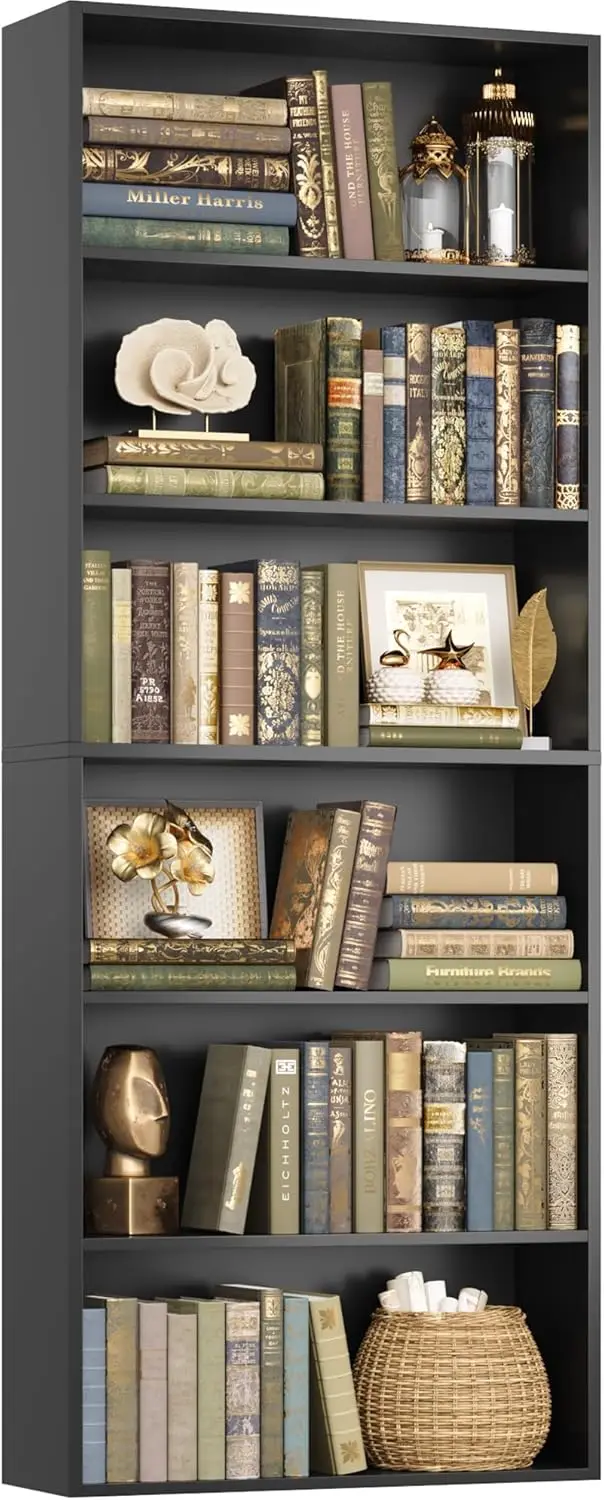 

6-Tier Open Bookcase, Freestanding Display Shelf for Bedroom, Living Room, Office in Black