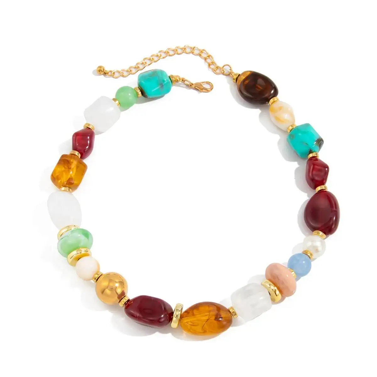 Böhmische Damen-Halskette mit farbigen Harzperlen, Vintage-Stil, verstellbar, kurzer Acryl-Schmuck für den Hals – Detail 4