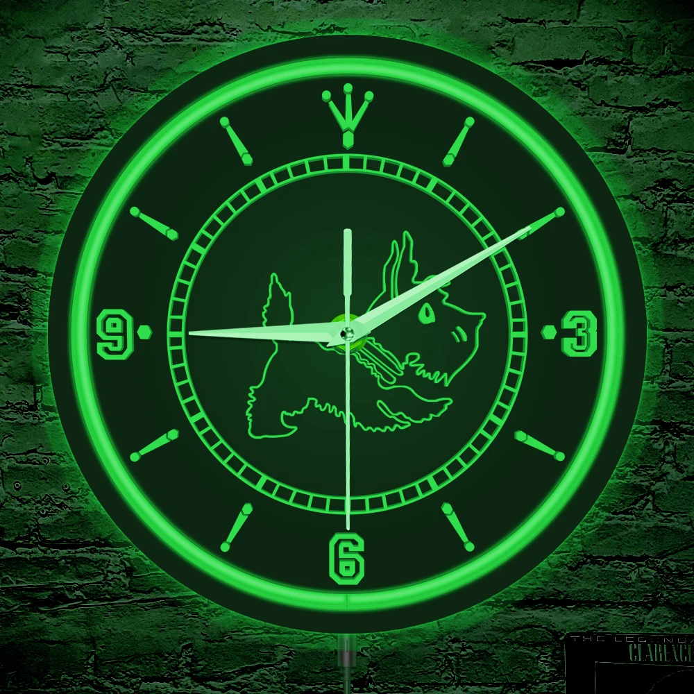 

Scottie Dog LED Neon Lighted Wall Clock For Pet Shop Puppy Room Scottish Terrier Dog Breed Home Decor LED Illuminated Wall Clock