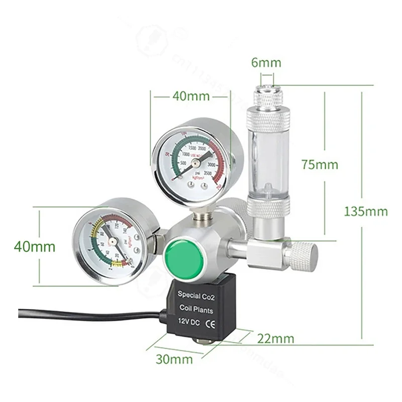 DAquarium CO2 Control System Pressure Reducing Valve for W21.8 Interface Steel Cylinder Fish Tank CO2 Regulator Solenoid Valve