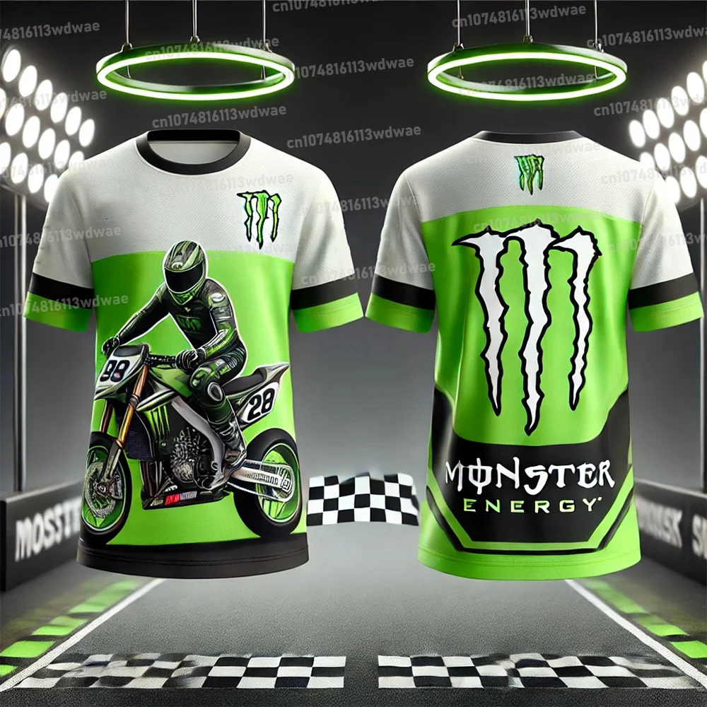 Camiseta Monster Energy de verano de manga corta, ropa de calle a la moda, camiseta de secado rápido para motocicleta para hombre, camiseta con estampado 3D de grafiti para chico
