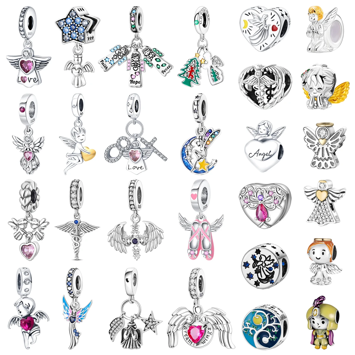 

Original 925 Sterling Silver Cross Tree of Life Angel Wings Heart Beaded Pendant for Pandora DIY Bracelet Ladies Jewelry Gift