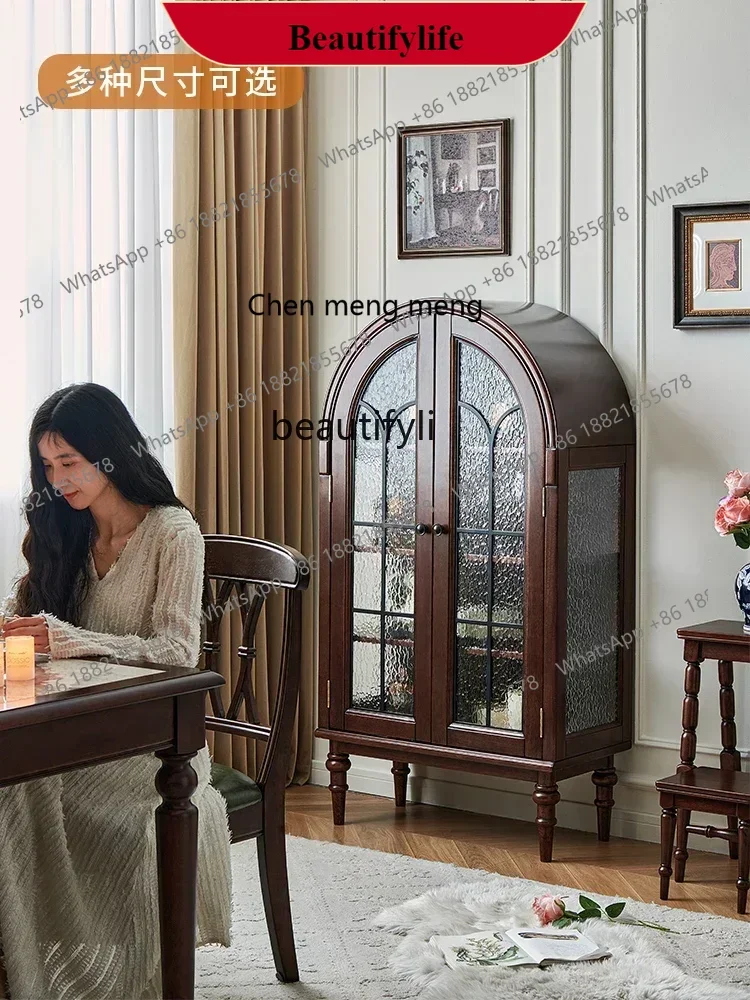 

G153 French retro solid wood wine cabinet with glass door living room vertical cabinet household American display cabinet