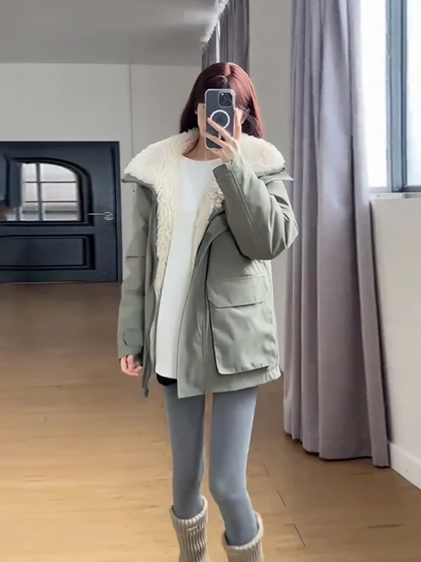 

Женская парка из искусственного меха Zhao Lusi средней длины с подкладкой из овчины, на молнии, для повседневной носки