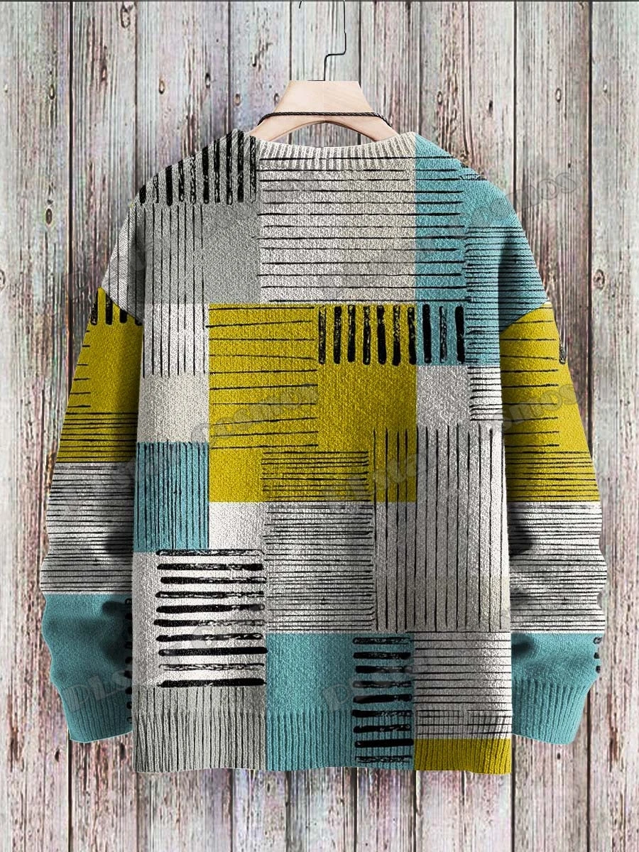 Winter Unisex Casual Knit Pullover Sweater Geometric Line Ethnic Pattern Art 3D Printed Crewneck Knitted Sweaters KMY23