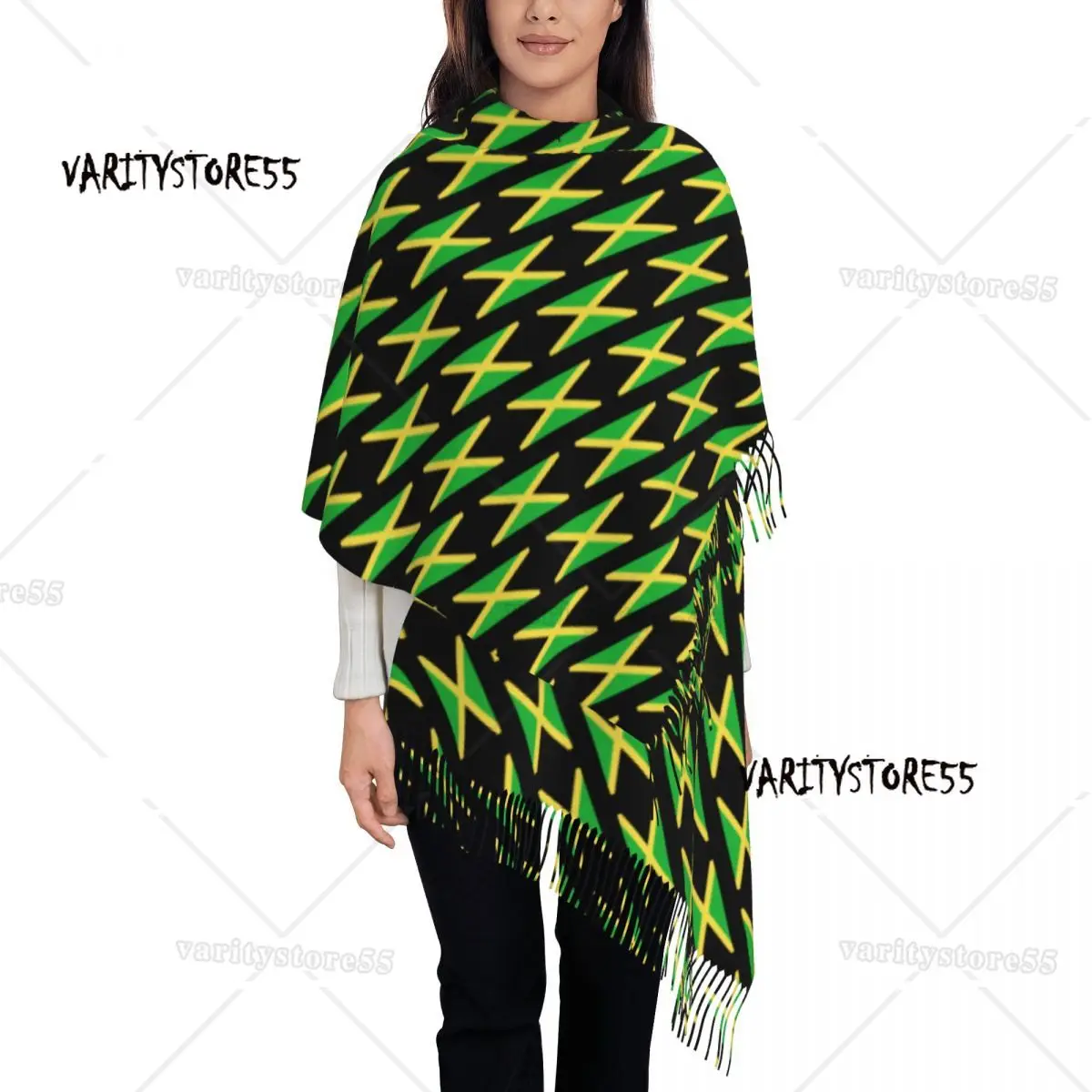 

Custom Flag Of Jamaica Tassel Scarf Women Soft Jamaican Proud Shawl Wrap Ladies Winter Fall Scarves