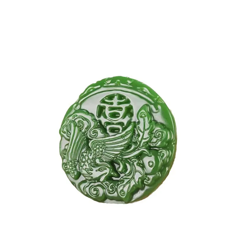 Hetian jaspe Xifeng colgante redondo de marca, accesorios de nicho de Jade Phoenix