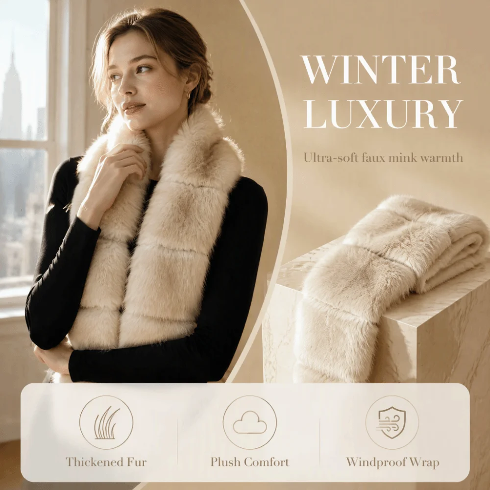 Thick Fluffy Scarf Warm Neck Warmer Winter Scarf Imitation Mink Fur Thermal Insulation Long Faux Fur Scarf Holiday Gifting