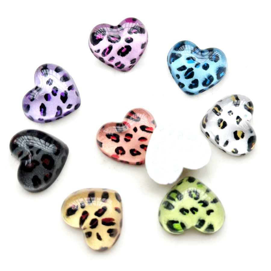 10pcs leopard print acrylic heart-shaped Rhinestone flat back scrapbook suitable for hair clip jewelry production DIY decoration