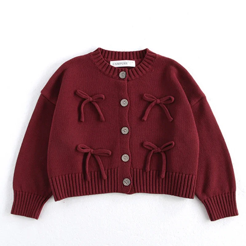 2025 New Autumn Baby Girls Knitting Cardigan 2-7Yrs Kids Knitting Cardigan Long Sleeved Solid Color Casual Loose Sweater Coat