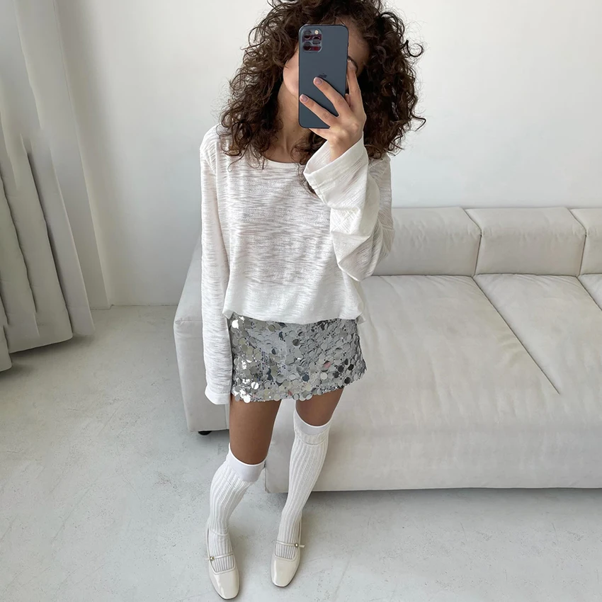 

Linad Sexy Black Sequined Mini Skirts For Women Street Chic High Waist Pencil Skirts Summer Fashion Short Skirt Female 2025