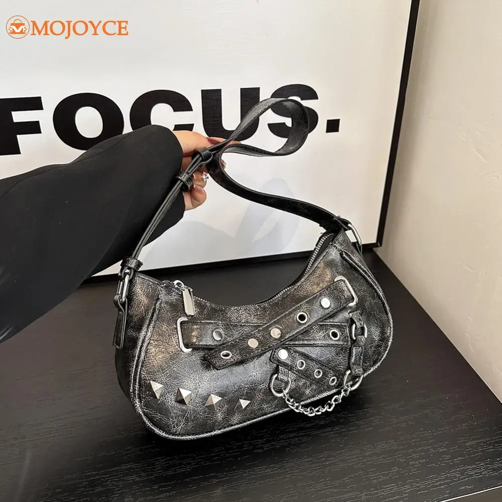 Ladies PU Leather Small Handbag Y2K Vintage Underarm Bag Luxury Brand Women's Armpit Purses Cool Girls High Quality Shoulder Bag