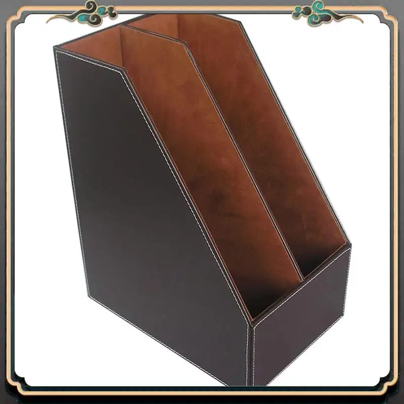 ASMA-PU Leather Desktop File Folder Organizer And Document File Stand Journals Magazine Holder Rack 2 Slots
