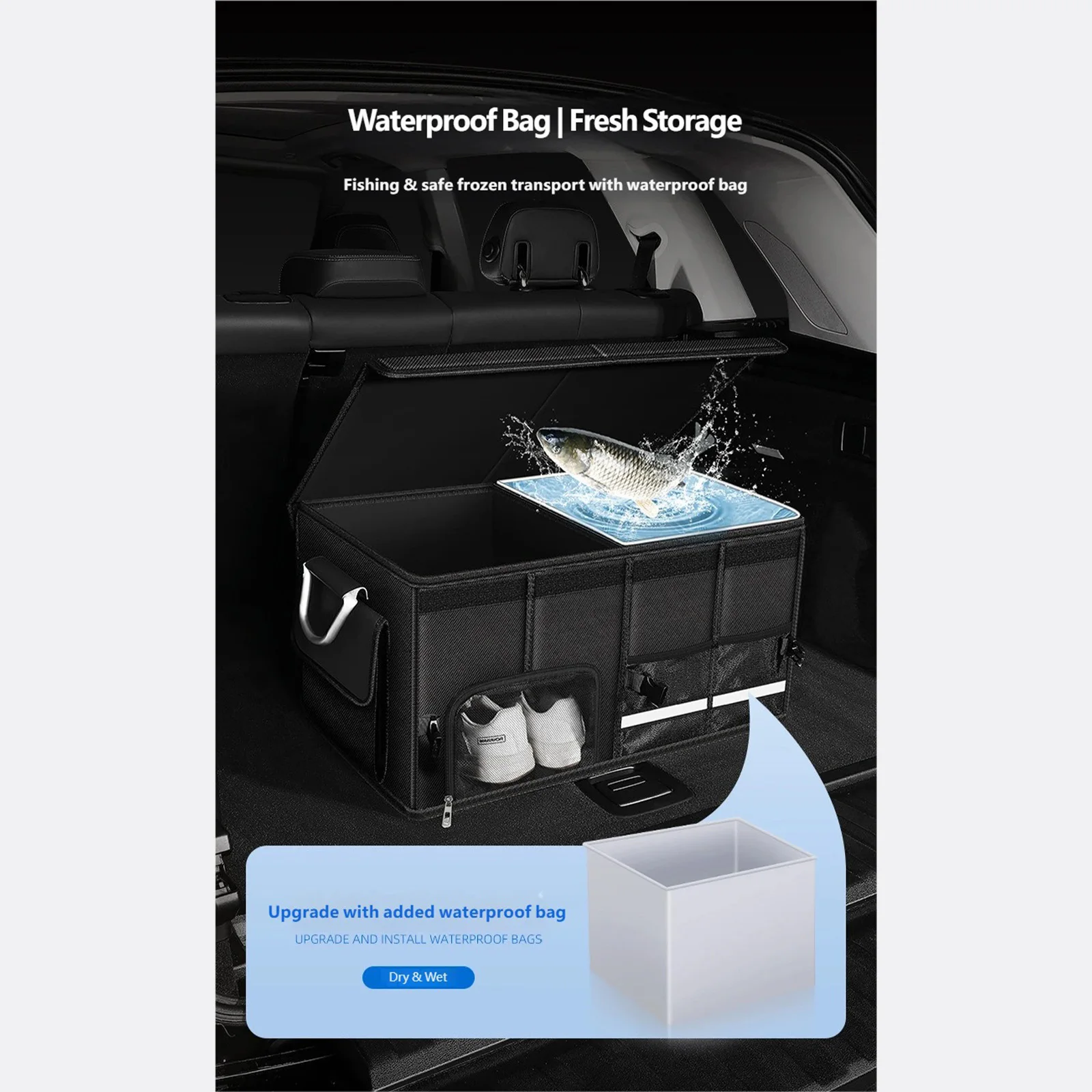 36L 72L 110L Auto-Kofferraum-Organizer Zusammenklappbare Auto-Aufbewahrungsbox Wasserdichter Kofferraum-Organizer mit Deckel & Griff Oxford Cargo Lebensmittel-Transportbox – Detail 8
