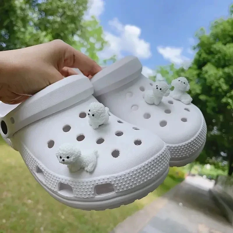 Cute Mini Puppy  Shoe Decoration Set Detachable Diy Bichon Frise Dog Figurines Accessory