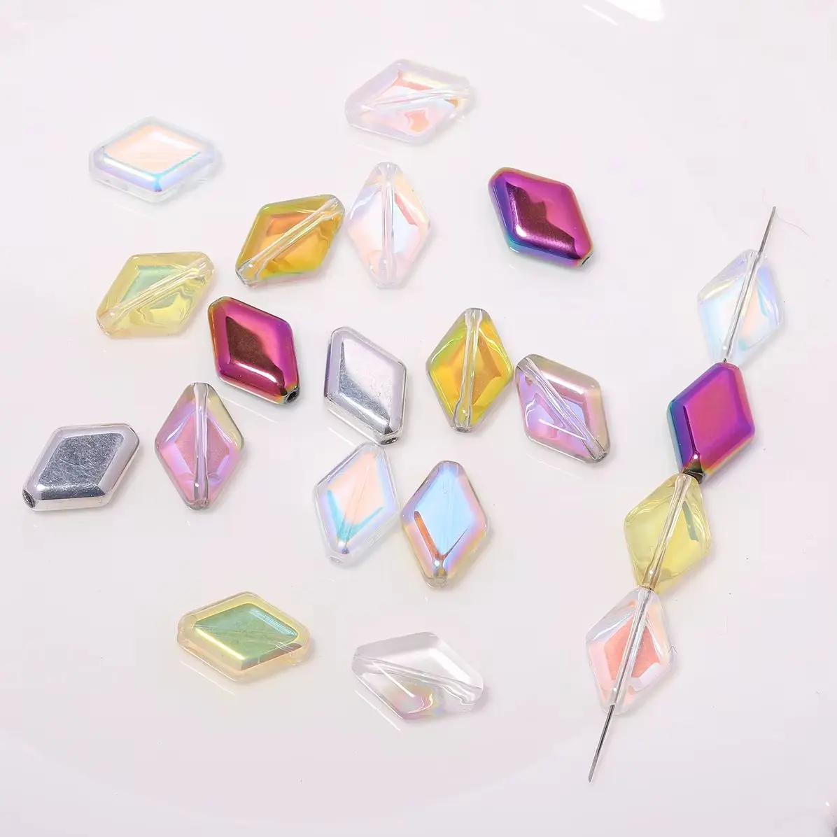 10 x 15 mm Diamantform, Kristallquarz-Perlen für Schmuckherstellung, handgefertigt, DIY, nationaler Stil, Kleidung, Armband, Zubehör, 20 Stück