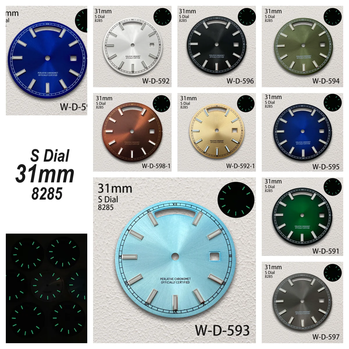 

31mm S Logo Day And Date Dial Fit 8285 Movement Green Luminous Sunray High-Quality Dial Watch Modification Accessories