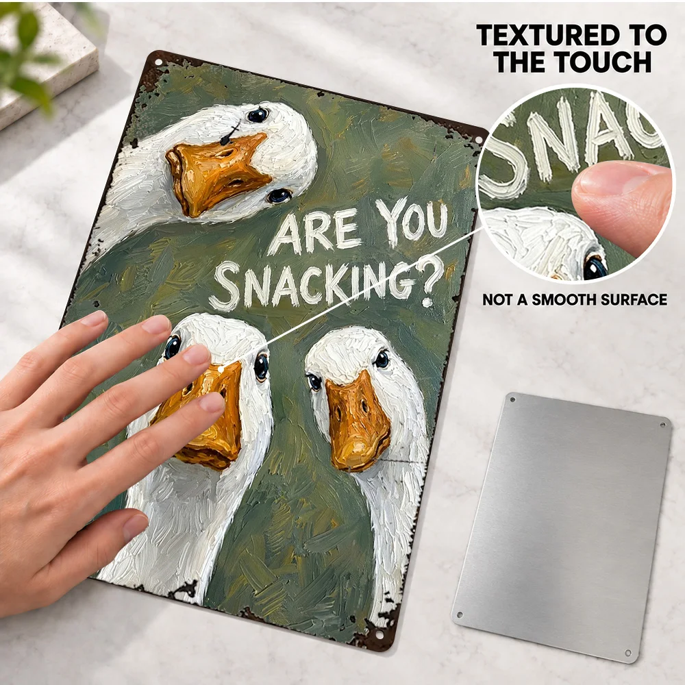 Three Curious Ducks Asking About Snacks Printed Poster Bold Design Man Cave Wall Art Personalized Aluminum Metal Sign Fan Gift