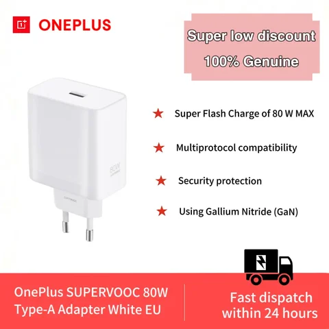 Зарядное устройство OnePlus SUPERVOOC 80W VCB80AEH, белое, EU, совместимо с iPhone, iPad, OPPO/OnePlus