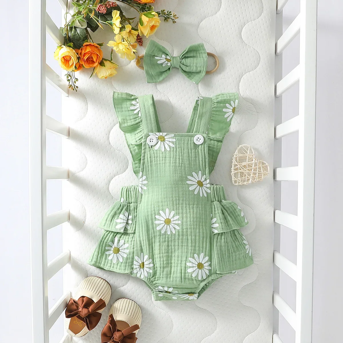 

Baby's Lovely Cute Girls Summer Sleeveless Printing Daisy Japan&Korean Jumpsuits