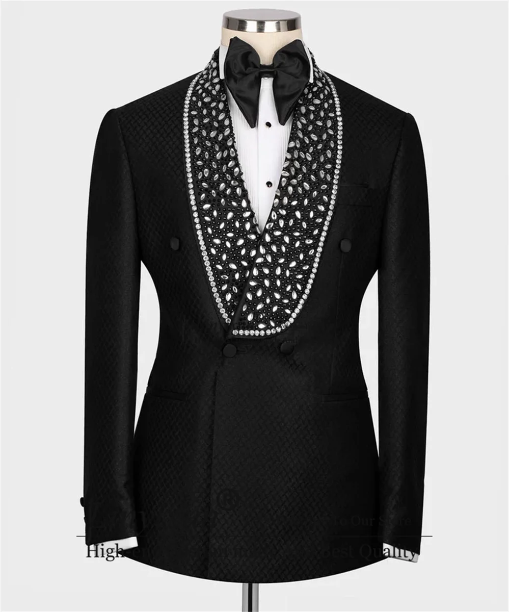 Elegant Beaded Men Suits Wedding Party Groom Tuxedos Dresswear 2 Pieces Customized Hombre Male trajes elegante para hombres